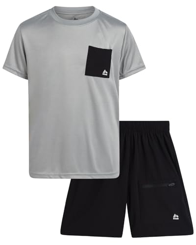 Image of RBX Boys Athletic Shorts Set - 2 Piece Lightweight Short Sleeve Performance T Shirt and Woven Pull-On Running Shorts for Boys