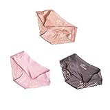 チャーミング 3 ピース/ロットレースの女性のパンティーセットビッグサイズ 4XL シームレス下着女性シルクブリーフパンツ女性パンティ女性ランジェリー-beige pink grey-XXL,3PCS