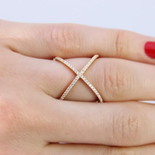 1pc X-Shape Zircon Rings Unique For Women Dating Daily Wear Exquisite Silver Ring Party Occasion Fine Jewelry Birthday Gift