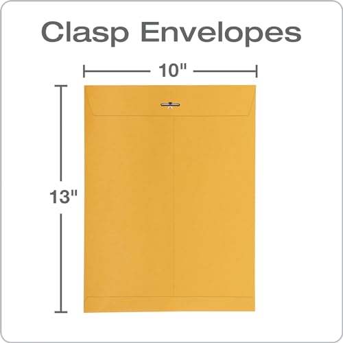 Quality Park 10\" x 13\" Clasp Envelopes, Heavy 32 lb Brown Kraft, Gummed Flap, 100/Box (QUA37797)