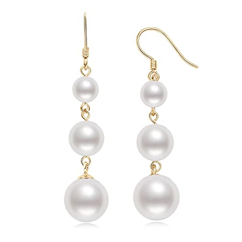 DENGGUANG Pearl Dangle Earrings for Women, 14K Gold Plated Shell ...