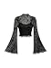Verdusa Women's Gothic Clothes Y2K Mesh Long Bell Sleeve Crop Tops Country Concert Outfits Boho Tops Black Small