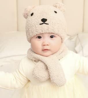 ベビーニット帽子 マフラー 2点セット くま 赤ちゃん 新生児 冬 耳付き 防寒対策 0