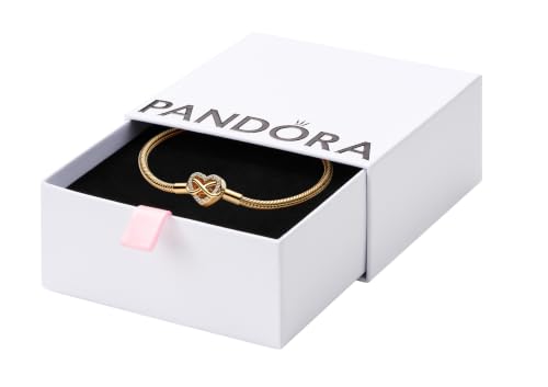 PANDORA Sparkling Infinity Heart Clasp Snake Chain Bracelet Gold 6.3