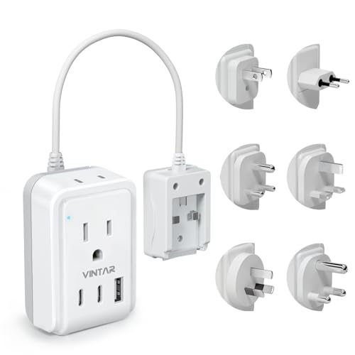 VINTAR Universal Travel Adapter Kit, 0.5ft Detachable Extension Cord with 2 AC Outlets & 3 USB(2 USB C), Type A/C/G/D/I/M International Power Adaptor for US to Europe UK India South Africa Japan