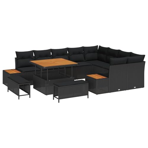 vidaXL Conjunto de sofás de jardín 12 pcs Negro ratán sintético, Sofá Moderno para jardín y terraza, cómodo Set Lounge, Asientos al Aire Libre, Relax en el Patio