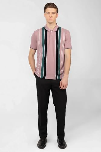 Image of SANE ORIGINALS Textured Polo T-Shirt for Men in Vertical Stripes || Old Money Polos for Men