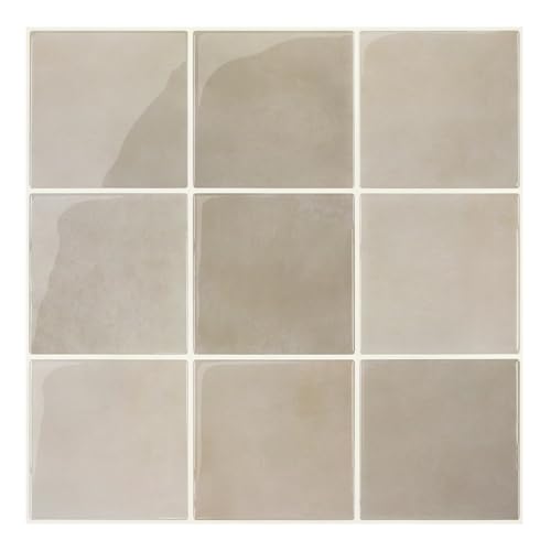 COMSTICKC Más Grueso Azulejos Adhesivos 3D Marrón Claro, 10 Piezas, Baldosas Adhesivas Pared 3D de Vinilo, Paneles de Pared 3D para Cocina y Baño, Impermeables, 30.5 x 30.5 cm, 2,5 mm de Grosor