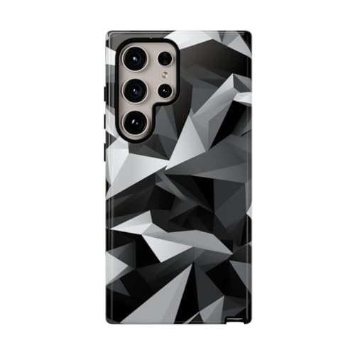 Coque Samsung S24 Ultra motif géométrique abstrait noir et gris protection rigide brillante