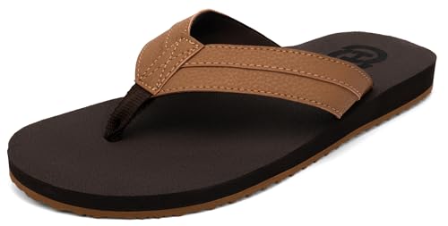 ChayChax Mens Flip Flops Arch Support Comfort Beach Thong Sandals with Ultra Cushion Footbed, Retro Brown, 11 Men