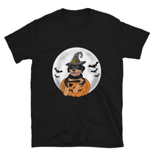 WPDJOCJH Rottweiler Halloween T Shirt Pumpkin Witch Hat Black 3XL