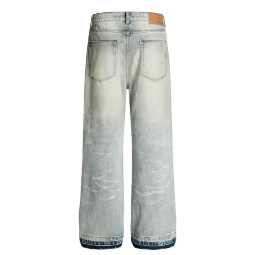 Mens Distressed Straight Jeans Ripped Denim Pants Streetwear Vintage Blue Jeans Comfortable Stretch Slim Fit W28 L323