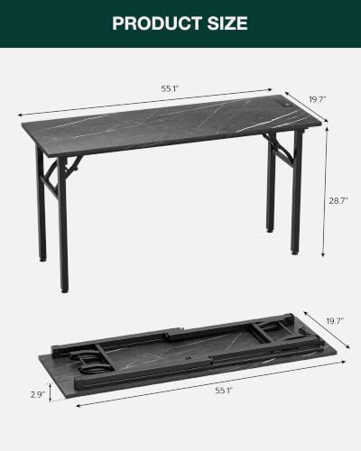 Image of Small Folding Computer Desk - 55.1 Inch Portable Table for Craft and Study, Lightweight Desk for Small Spaces, Foldable Laptop Table Built-in AC /USB Outlets for Convenience, Marble Greige