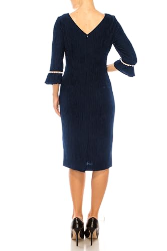 Image of Women's Midi Dress with Pearl Trim and 3 /4 Length Bell Sleeves