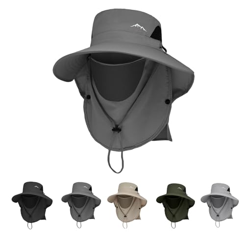 Image of Men's Quick Dry Packable Bucket Hat with Neck Flap Uv Protection UPF 50+ Sun Hat Wide Brim Boonie Hat with Chin Strap