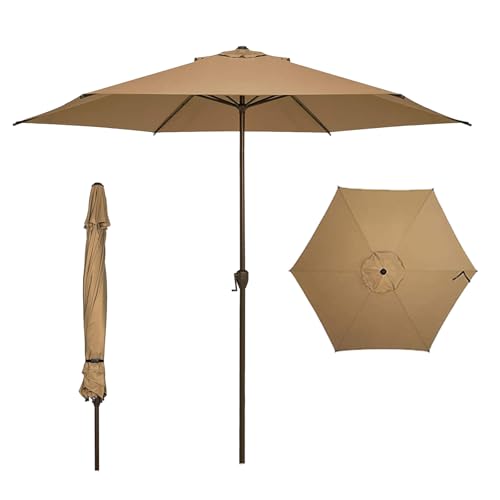 Image of Abba Patio 11FT Outdoor Patio Umbrella Outdoor Table Umbrella with Crank Market Umbrella 6 Sturdy Ribs UV Protection Waterproof and Push Button Tilt for Garden Deck Backyard Pool,Tan