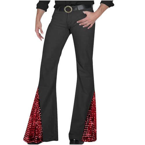 Duohropke Pantalones de discoteca para hombre de los años 70 y 80, pantalones acampanados retro, para carnaval, disfraz de carnaval con purpurina, pantalones acampanados, hippie, pantalones de