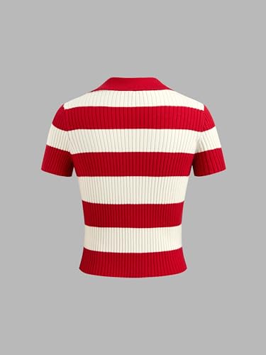 CIDER Striped Sweater Women Knit Polo Top Short Sleeve Regular Fit Casual Polo Neck Striped Knitwear4
