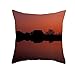 Beydodo Cojines Cama,Hierba Árbol Reflejo de la Casa con Techo de Paja en el Río,Funda de Cojines 45x45 Baratos Funda Cojines Decorativos para Sofa Negro Naranja