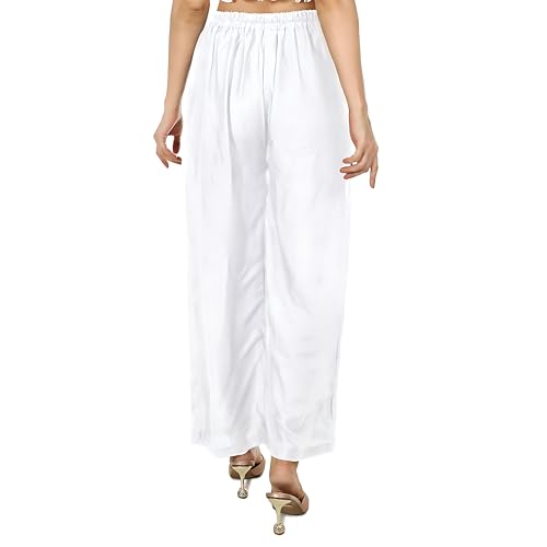 Image of Women's Rayon Palazzo Pants | Solid Color Wide Leg Trousers in 18 Shades | Elastic Waist Casual Bottoms XS-7XL | Comfortable