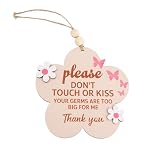 Cartello in legno con scritta in lingua inglese "Please Do Not Touch or Kiss", per seggiolino auto e passeggino, segnaletica per neonati ospedalieri (farfalla e fiore)