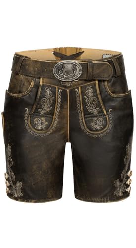 Nübler Lederhose Hotpants Zelda - Premium Nappa Leder mit Hosenlatz und Plattstickereien - Hoher klassischer Schnitt mit Hirschhorn-Knöpfen - Ideal für den Trachten-Alltag Größe:46