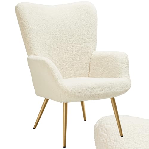 TecTake® Sillón Orejero Estilo Escandinavo, Butaca de Salón con Tapizado en Tejido Bouclé,...