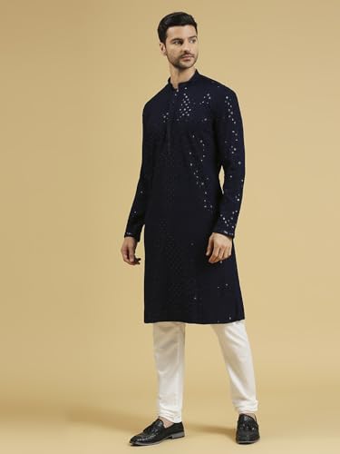Image of Rajubhai Hargovindas Men Chikankari and Sequin Work Kurta