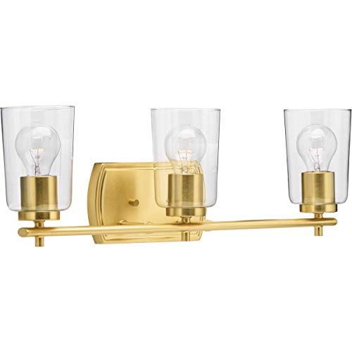 Progress Lighting Adley Collection 3-Light Clear Glass Gold Modern Bath Vanity Light