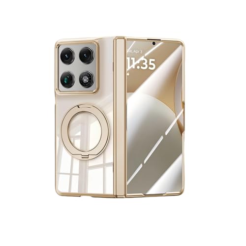 Moto Razr Fold �Ή� �P�[�X ���b�L���H �k����̌^�N���A�J�o�[ �}�O�l�b�g��]�����O�X�^���h�t�� �ϏՌ��ی�J�o�[ ���C�����X�[�d�Ή� (�S�[���h)