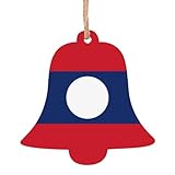 6 Stück Weihnachtsglockenform Holzanhänger – exquisite Flagge von Laos Muster Design für Baumtreppen & Kamin