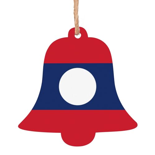 6 Stück Weihnachtsglockenform Holzanhänger – exquisite Flagge von Laos Muster Design für Baumtreppen & Kamin