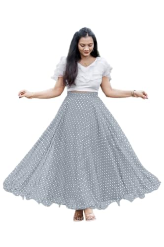 Image of Women's Lycra Top with Georgette Skirt | Polka Dot Print Long Flared Maxi | Full Length Flowy Skirt for Women | Stylish Casual Wear