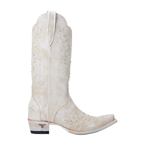 Lane Womens Destiny Embroidered Studded Snip Toe Casual Boots Mid Calf Low Heel 1-2" - White3