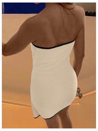 GORGLITTER Women's Strapless Bow Tie Front Bodycon Mini Dress Asymmetrical Summer Knit Sun Dresses Elegant Classy 20253