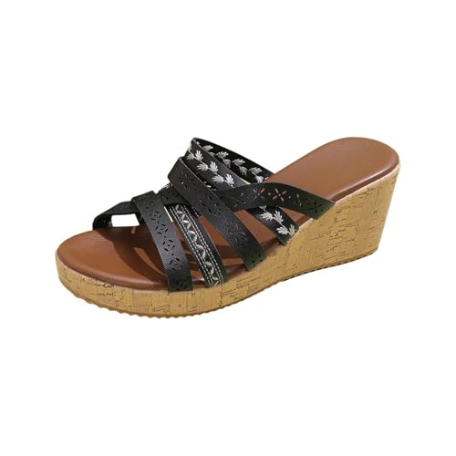 Sandalias de cuña para mujer, plataforma de suela gruesa, pantuflas con plantilla de corcho, zapatillas para mujer, estilo vintage, bohemio, zapatos de verano, deslizantes, pantuflas, ocio, playa
