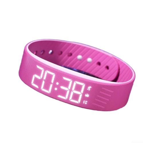 Reloj despertador silencioso pulsera de vibración para discapacitados auditivos con contador de calorías, cronómetro, visualización de temperatura, pulsera deportiva roja (rojo rosa)