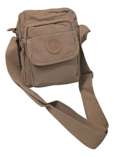 Bolsa Transversal Feminina Casual, 3 Bolsos, Alça Ajustável em Nylon, Shouderbag (Bege)