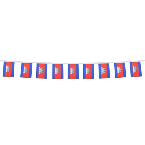 Image of AZ FLAG Cambodia 6 meters BUNTING Flag 20 flags 9'' x 6'' - Cambodian STRING flags 15 x 21 cm