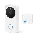 Wireless Video Doorbell Wi-Fi Enabled, Smart Home Door Bell 720P HD WiFi Security Camera with Motion Detection, Real-Time Two-Way Video Intercom, Night Vision (Supports SD Card) (with Chime) …