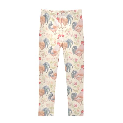 Wusikd Rooster Color Girls' Leggings Toddler Doodles Kids Yoga Pants Dance Active Tights 4T