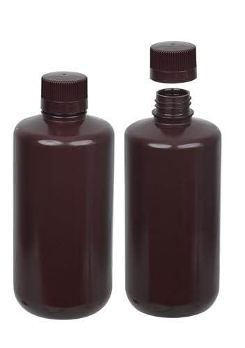ZLLOO 16.9oz/500ml Plastic Bottles with Caps - Narrow Mouth Leak-proof Storage Bottles, Containers for Liquid Storage, Water Sample Bottles, Reagent Bottle (2Pcs, Brown)