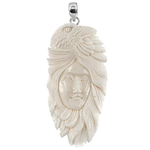 FifiRose Totem Eagle Goddess Buffalo Bone Hand Carving 925 Sterling