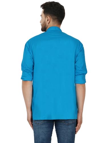 Image of AMAZON BRAND - ANARVA Men's Pure Cotton Solid Kurta Long Sleeves Band Collar Casual Shirt