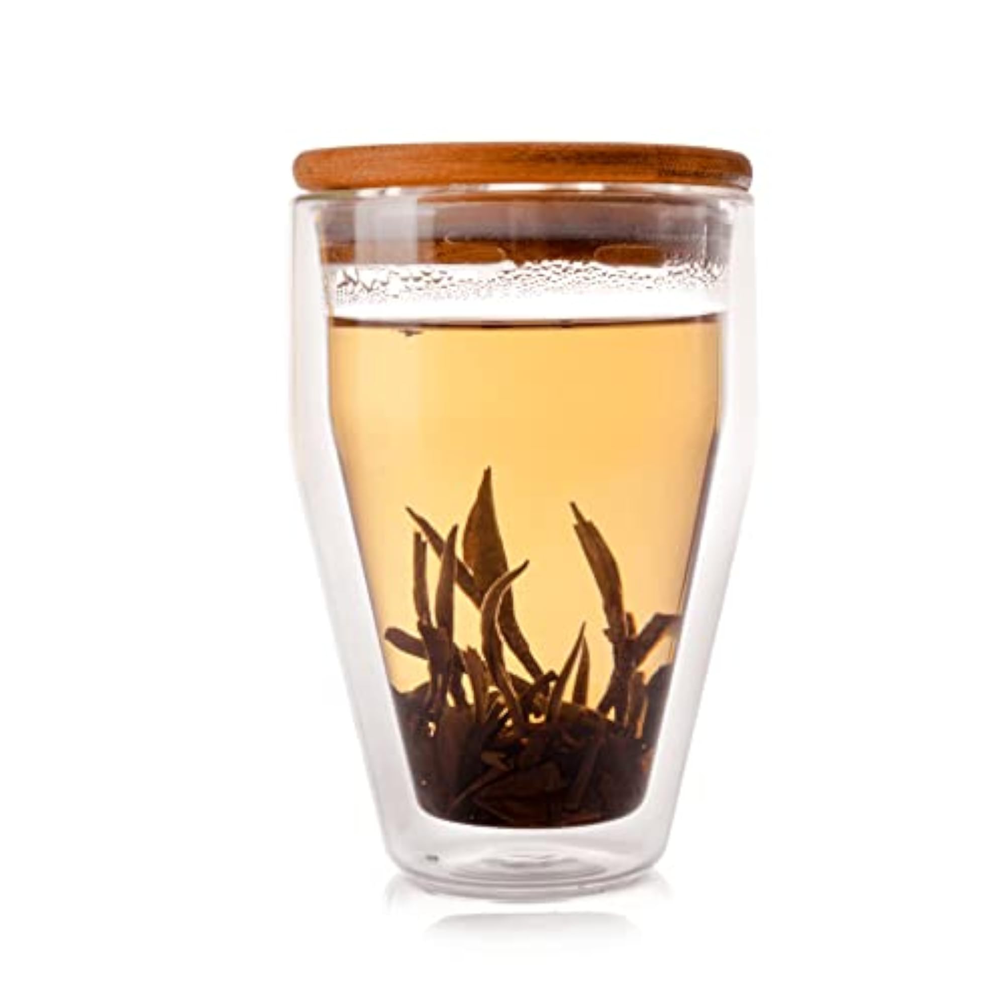 Borosilicate Double Wall Glass Coffee & Tea Cup Mug with Bamboo Lid