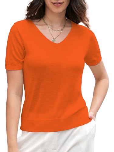 Image of DAIMIDY Women's Short Sleeve Sweaters Lightweight Summer Sweater Casual Knit Pullover Tops