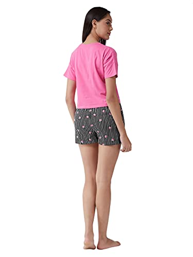 Image of Miss Chase Women's Blue Strawberry Printed Regular Length Drawstring Tie-Up Shorts