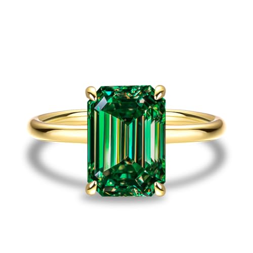 3.0CT Elongated Emerald Cut Engagement Ring,Emerald Solitaire Simulated Diamond Ring,925 Sterling Silver Promise Wedding Ring