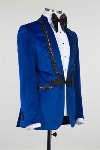 Vintage Velvet Tuxedo Sequined Slim Fit Suit Jacket for Men Shawl Lapel Blazer Wedding Prom Dinner3