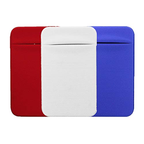 Kbinter Slim Credit Card Holder for Back of Cell Phone, Stretchy Ultra Lycra 3M Self Adhesive Phone Pocket Stick On Wallet for ID Credit Card Pocket for iPhone Android Galaxy (Red+White+Blue)